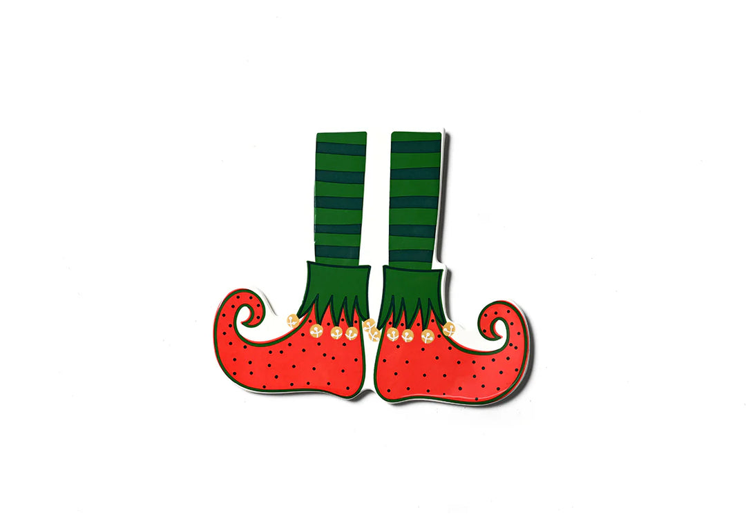 Elf shoes with green socks and red soles on a white background