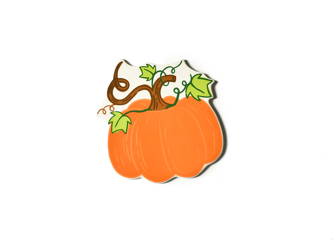 Illustration of a pumpkin with a vine and leaves on a white background