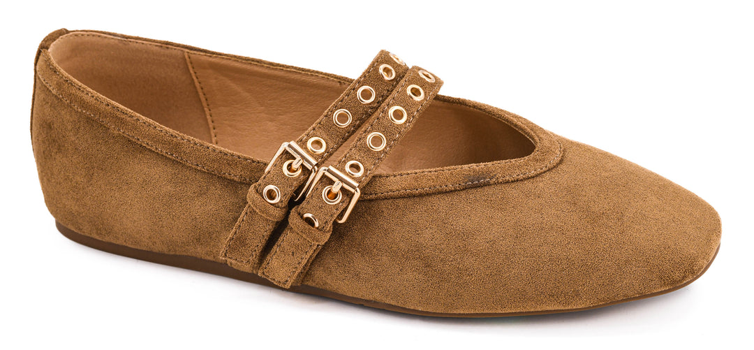 CAMEL SUEDE ALL EYES ON ME FLATS