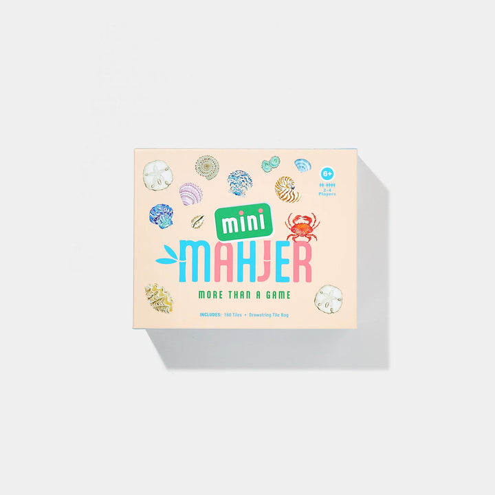 Mini Mahjer travel game box with coastal-inspired design on a white background. | Walker Boutique