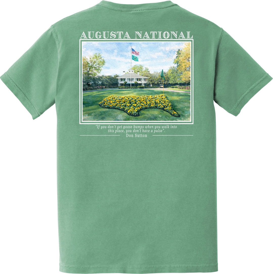 Green t-shirt with Augusta National golf course graphic on the back