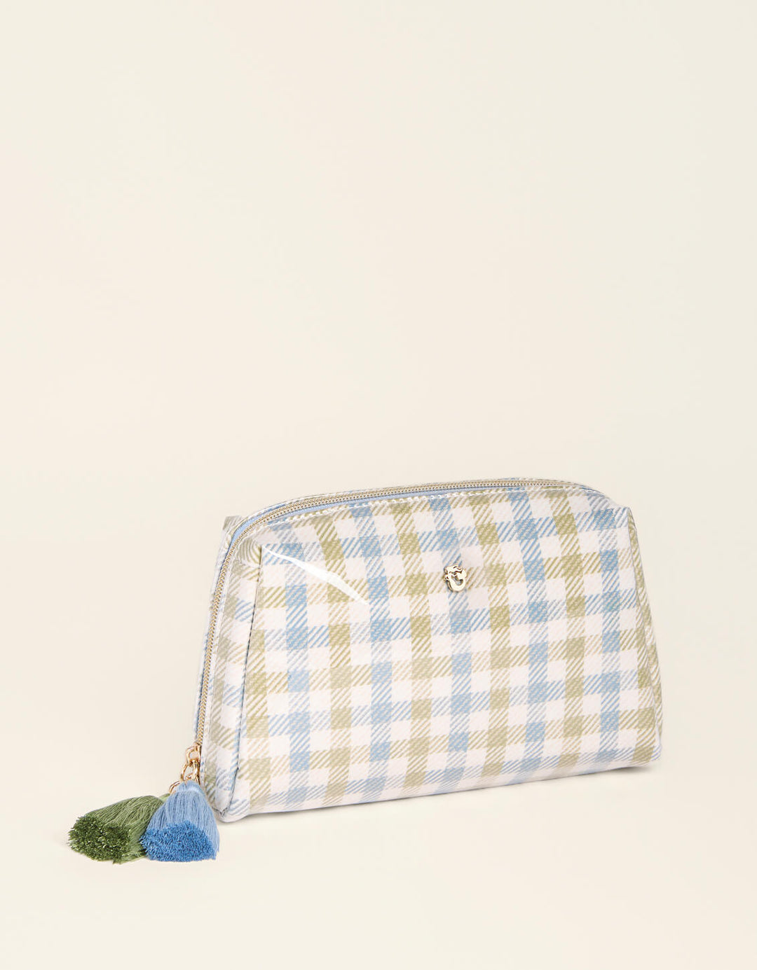 GINGHAM BLUE GREEN COSMETIC POUCH