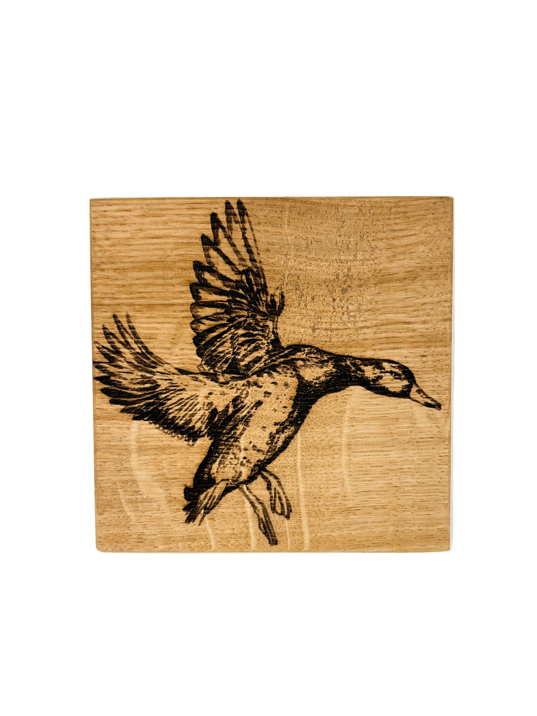 Flying Duck Oak Coaster Set – Etched Wooden Coasters with Flying Duck Design | Walker Boutique