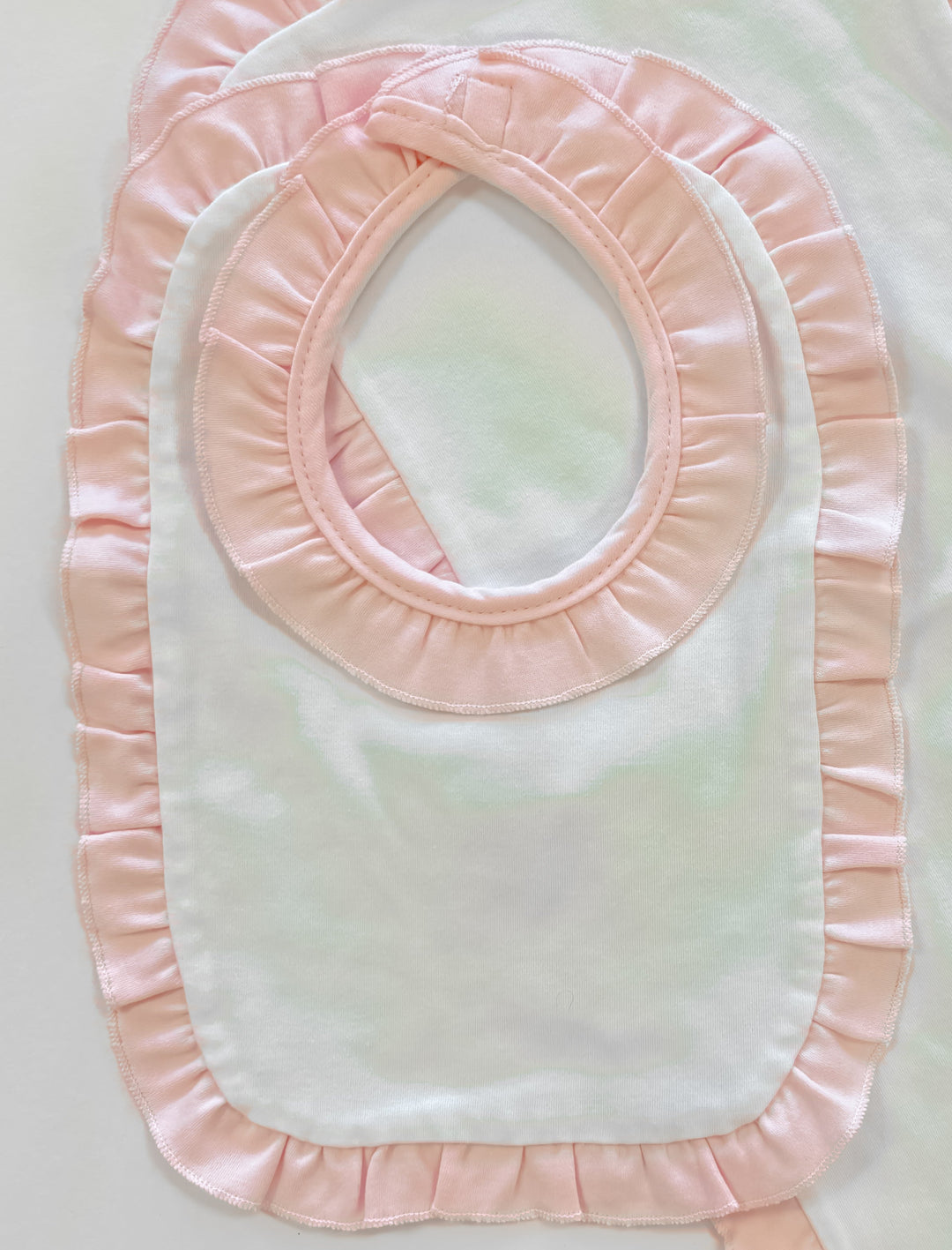 White with Pink Ruffle Bib – Baby Girl Bib with Soft White Fabric and Pink Ruffle Trim | Walker Boutique