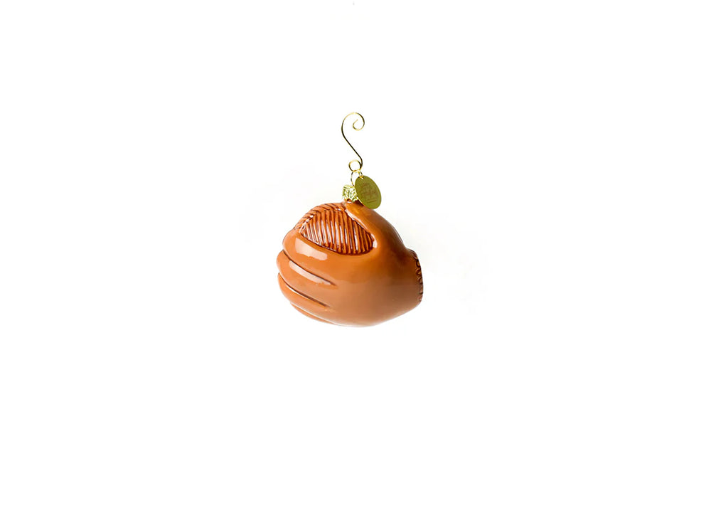 BROWN BASEBALL GLOVE WITH WHITE BALL ORNAMENT