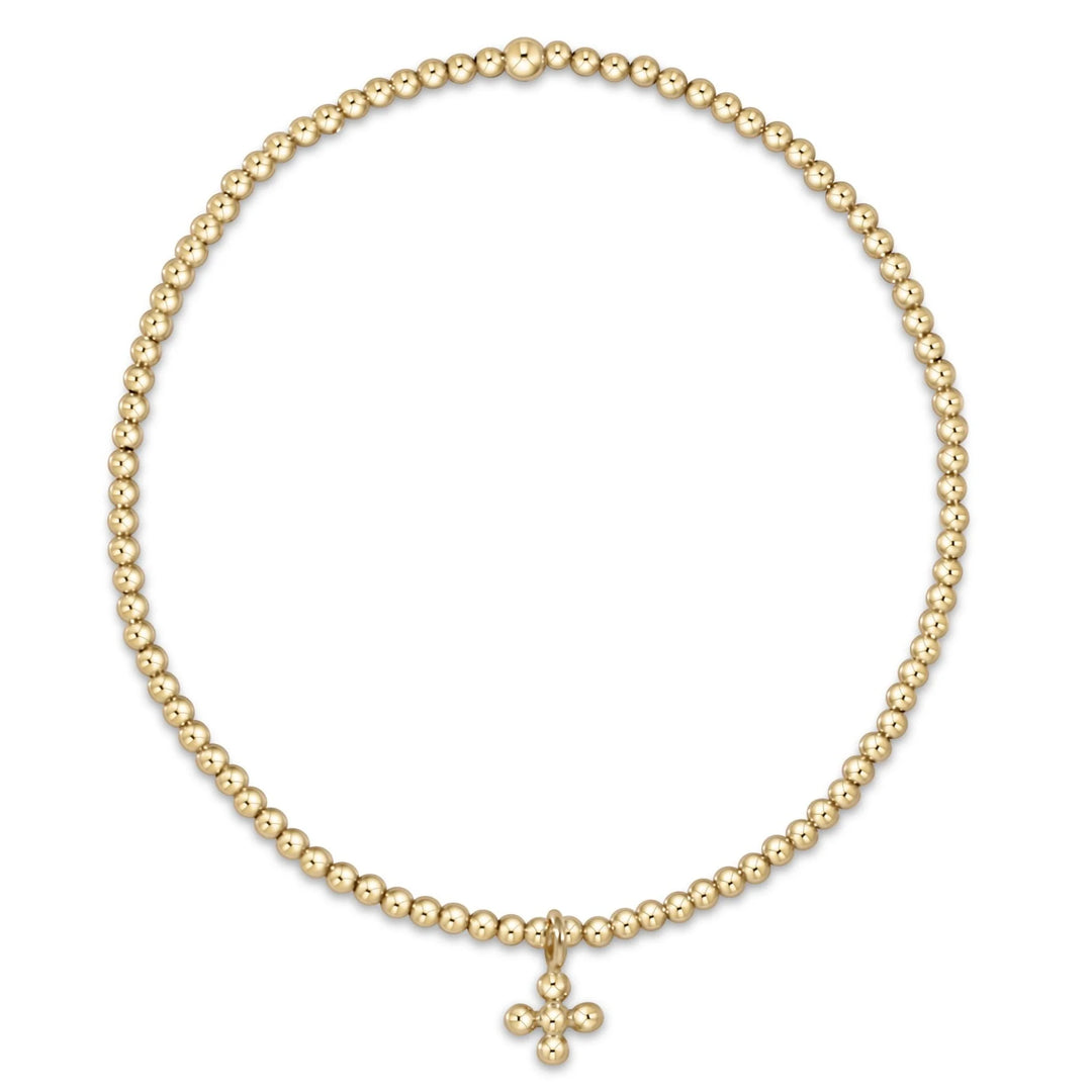 CLASSIC GOLD 2MM BEAD BRACELET - CLASSIC BEADED SIGNATURE CROSS SMALL GOLD CHARM