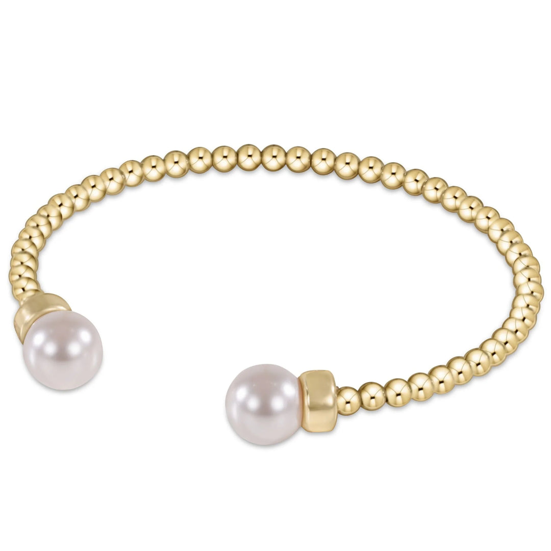 CLASSIC GOLD 3MM BEAD CUFF - PEARL