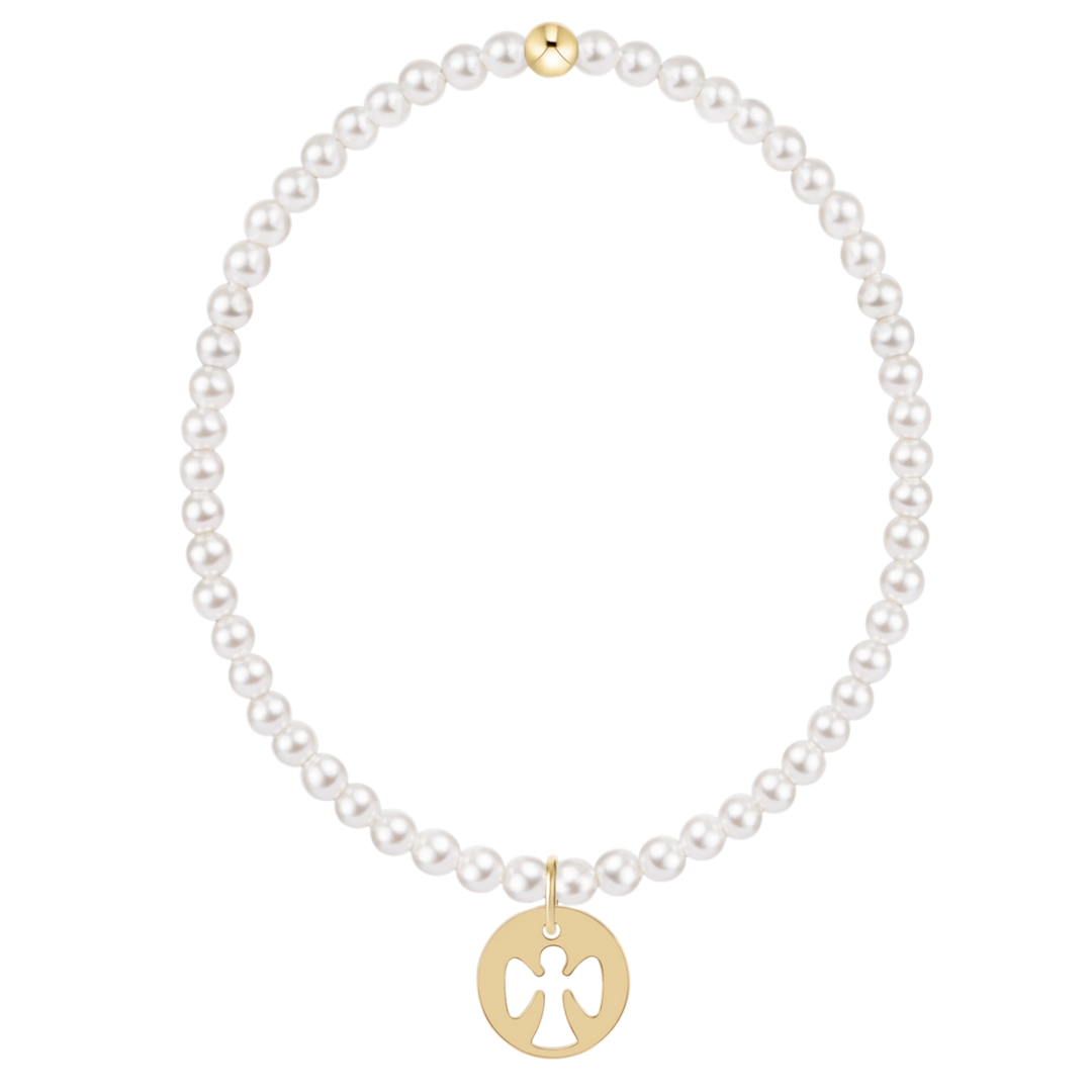 3mm pearls and our 14kt gold-filled 12mm guardian angel disc bracelet