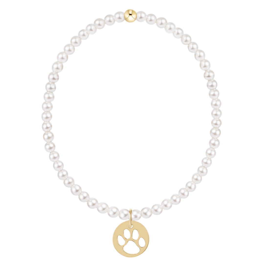 3mm pearls and our 14kt gold-filled 12mm paw print disc bracelet