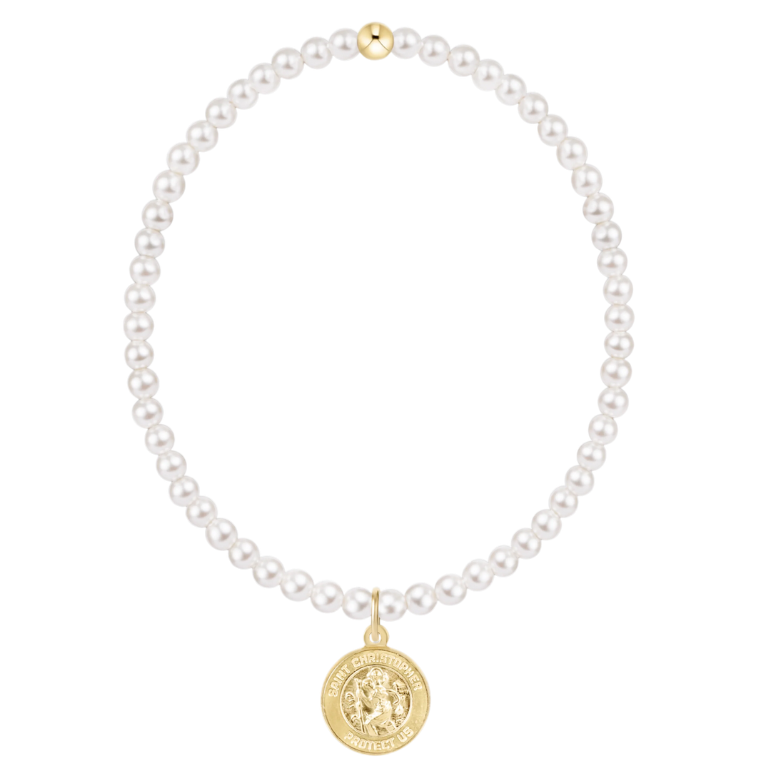 3mm pearls and 12mm small protection charm featuring St. Christopher bracelet