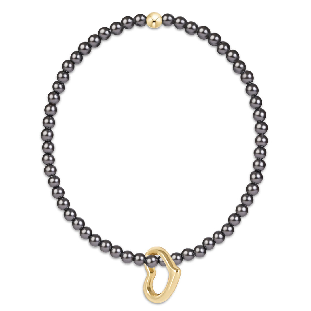 3mm dark grey pearl crystals and our 10mm 14kt gold-filled love gold charm