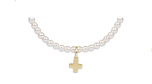 CLASSIC PEARL 3MM BRACELET - SIGNATURE CROSS GOLD CHARM