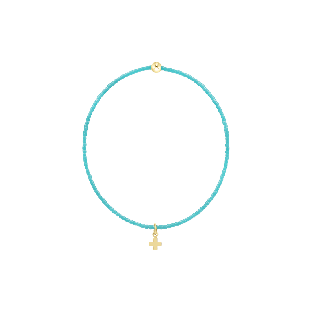 Classic beaded Turquoise Bracelet - Signature Cross Small Gold Charm