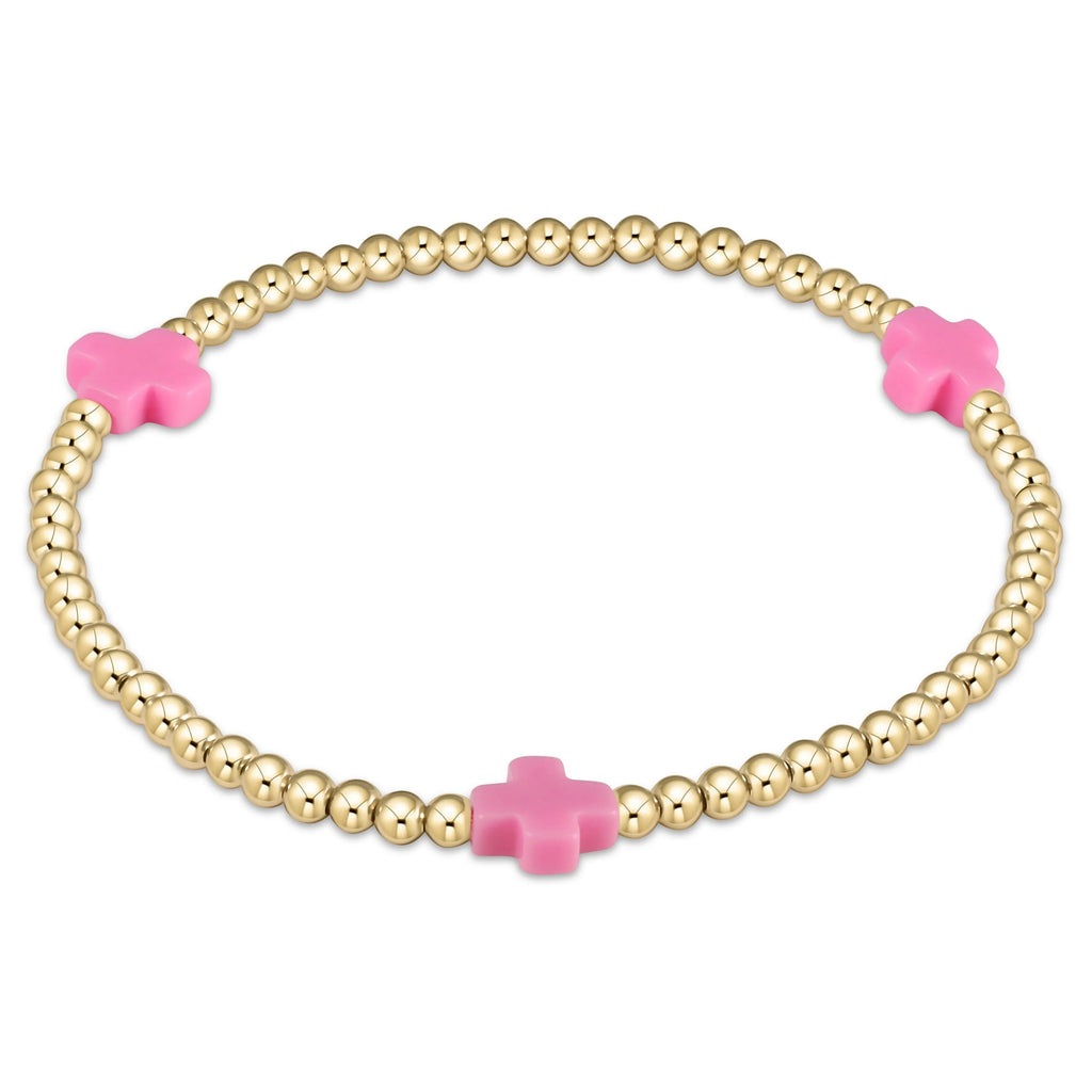 Signature Cross 3Mm Gold Bracelet - Bright Pink | Enewton Beaded