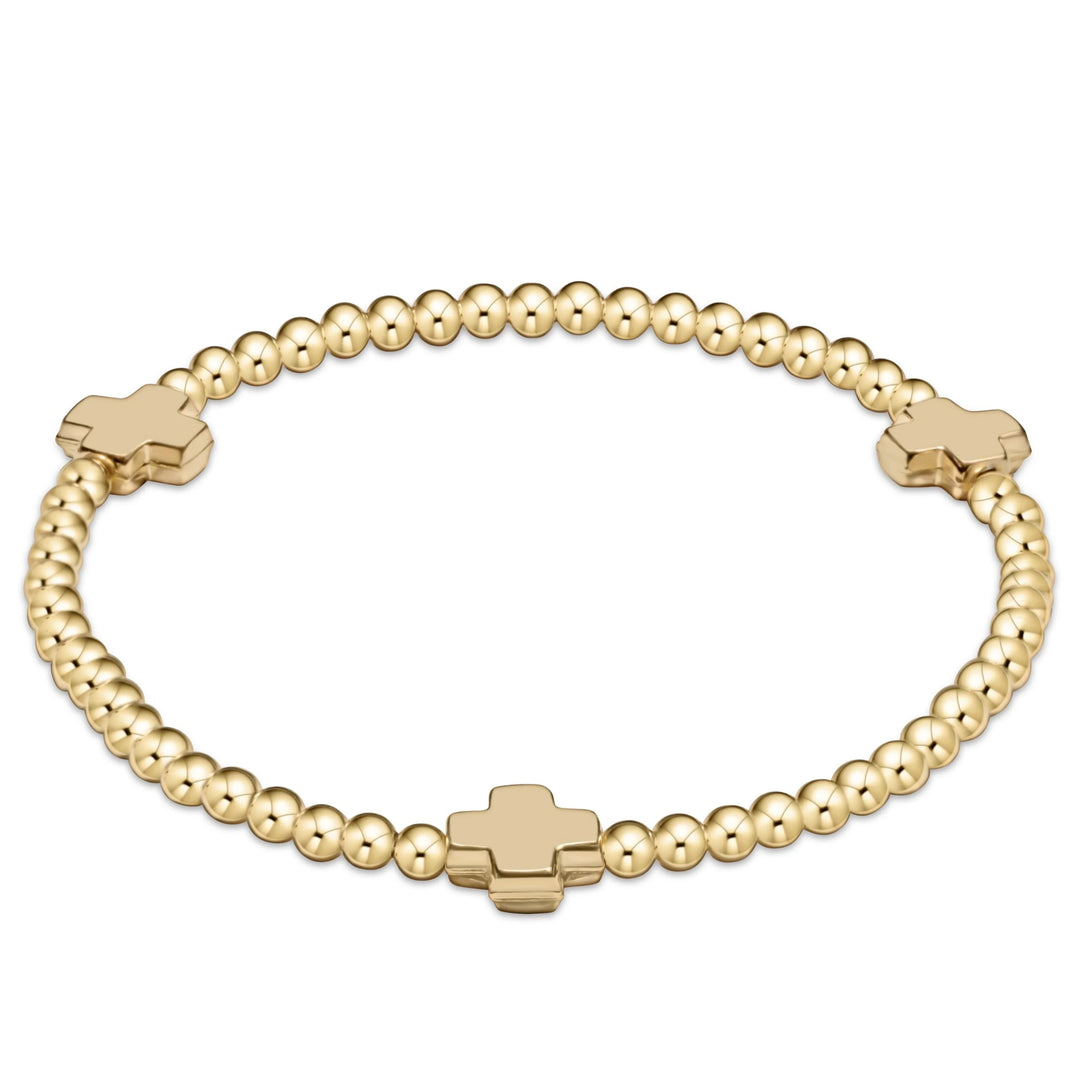 SIGNATURE CROSS GOLD PATTERN 3MM BEAD BRACELET - GOLD