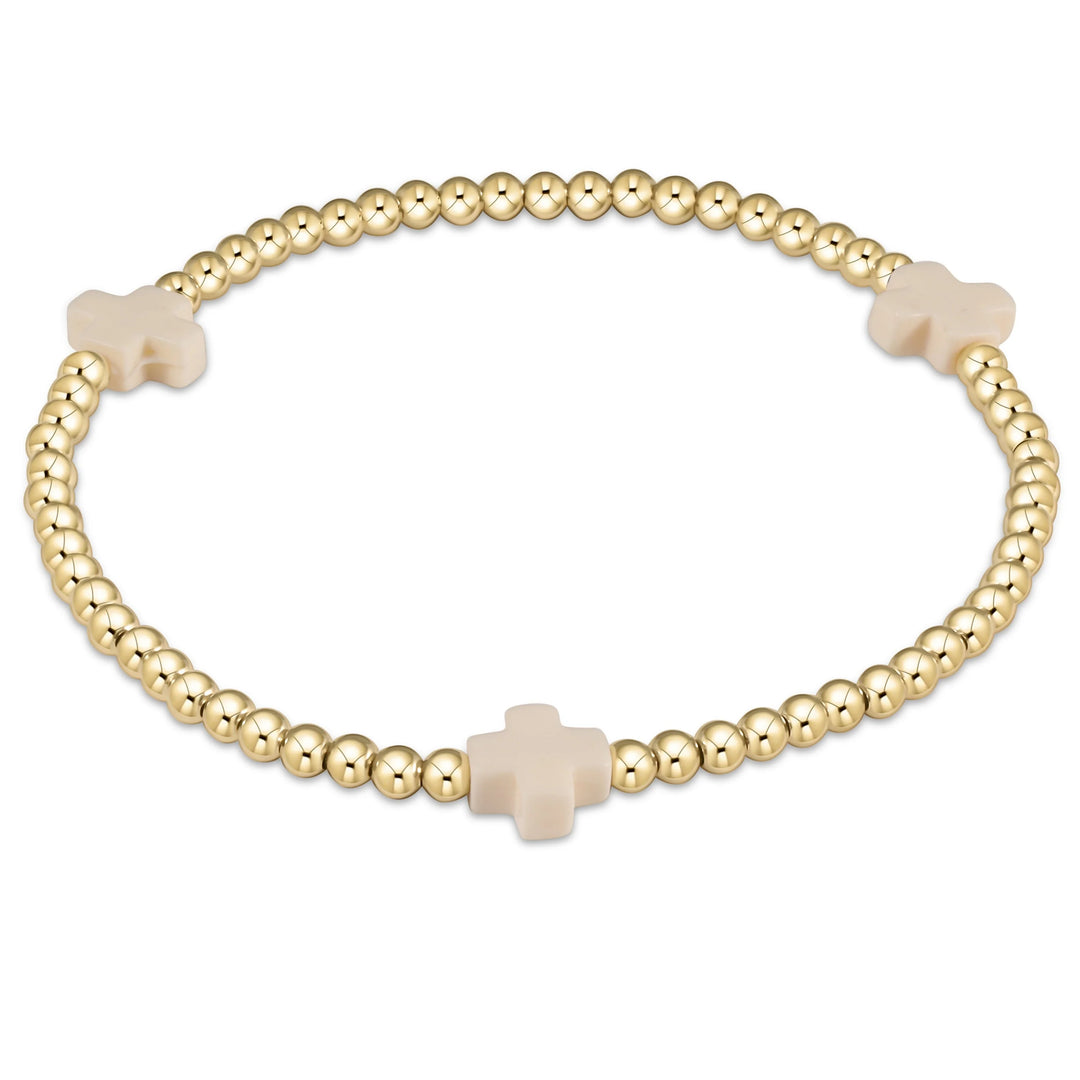 SIGNATURE CROSS GOLD PATTERN 3MM BEAD BRACELET - OFF-WHITE