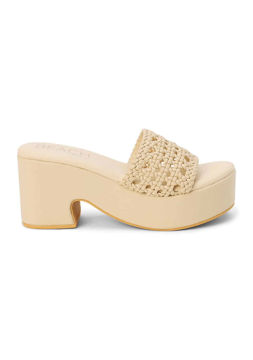Cream woven upper with textured detail
Platform wedge heel for comfortable height