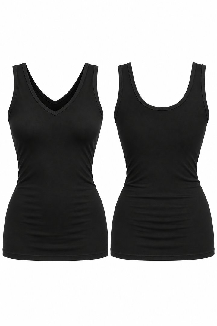 BLACK REVERSIBLE VNECK &amp; SCOOP NECK SEAMLESS TANK