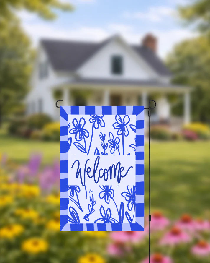 WELCOME CHINOISERIE FLORAL GARDEN FLAG