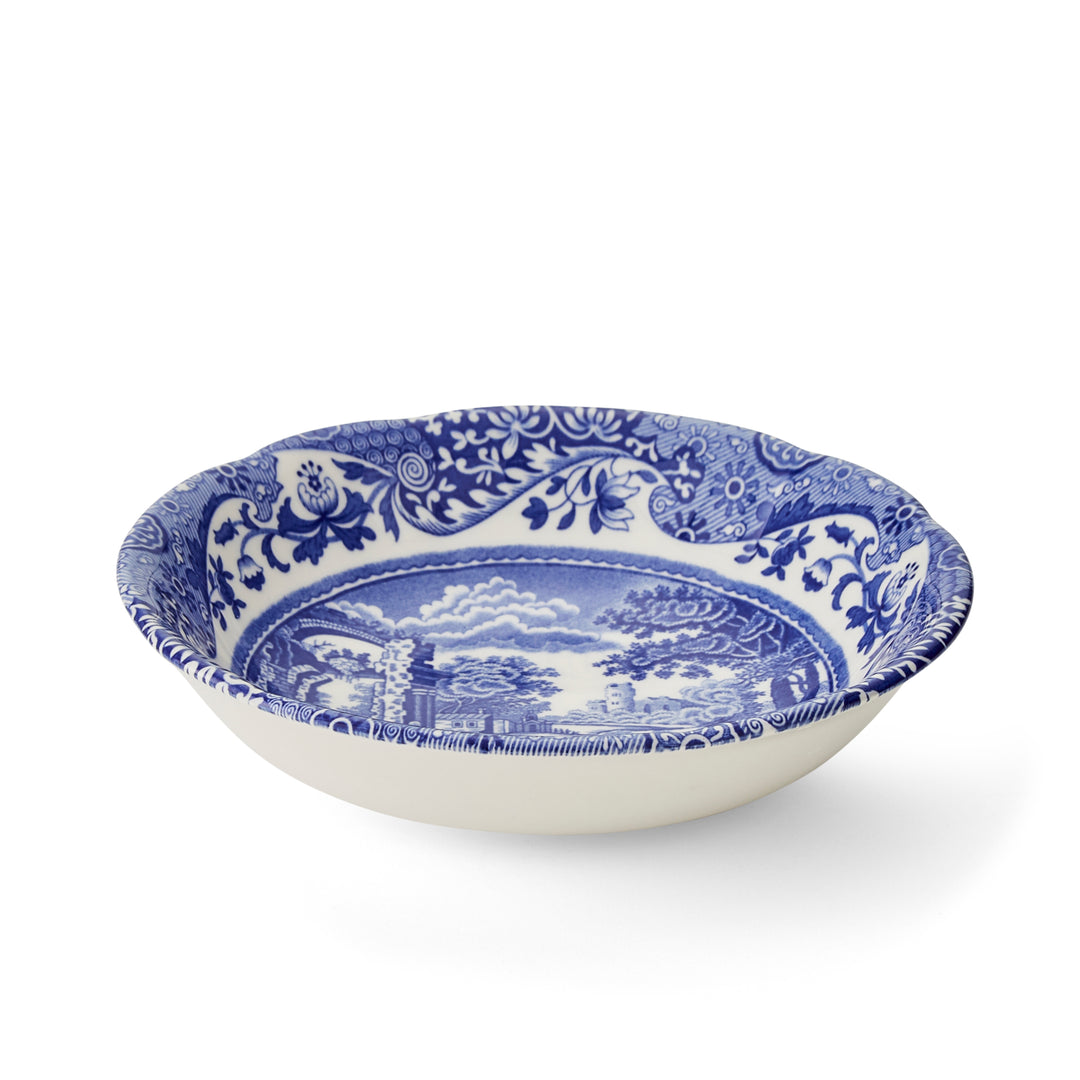 Blue and white patterned bowl on a white background