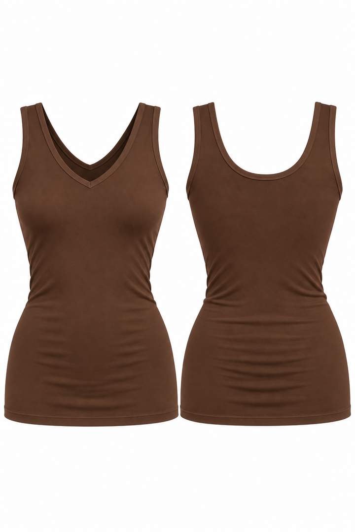 COFFEE REVERSIBLE VNECK &amp; SCOOP NECK SEAMLESS TANK