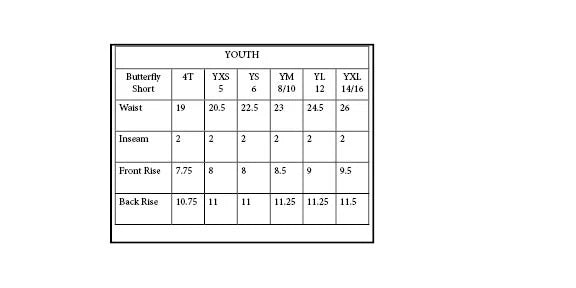 Measurement chart for youth clothing sizes on a white background