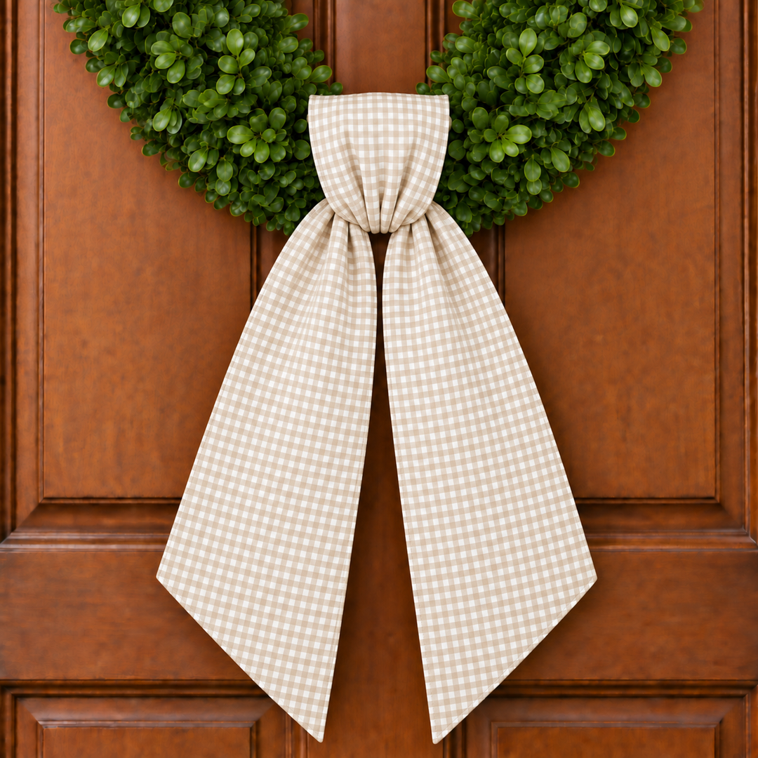 CUSTOM MONOGRAM KHAKI 1/8-INCH GINGHAM WREATH SASH