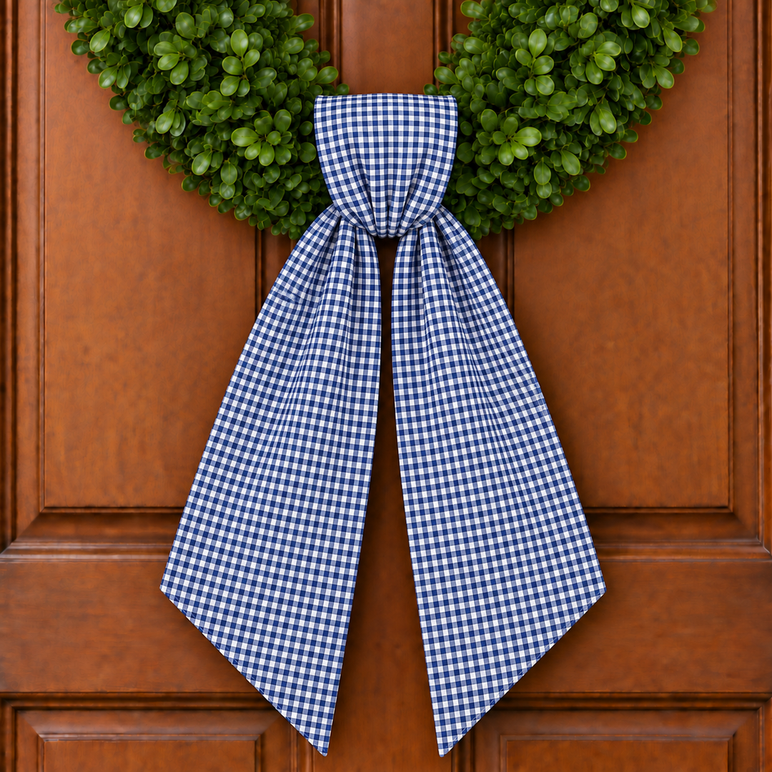 CUSTOM MONOGRAM NAVY 1/8-INCH GINGHAM WREATH SASH