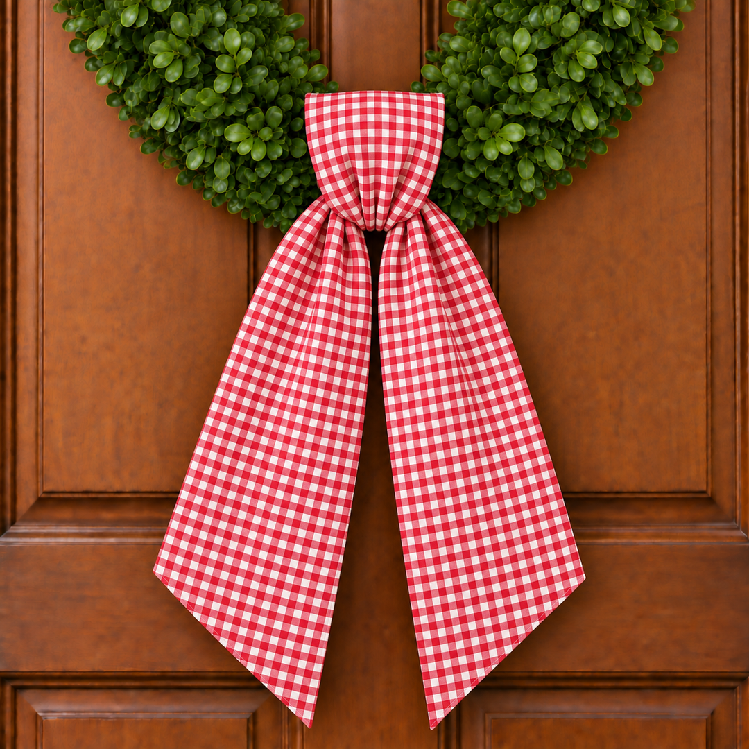 CUSTOM MONOGRAM RED 1/8-INCH GINGHAM WREATH SASH