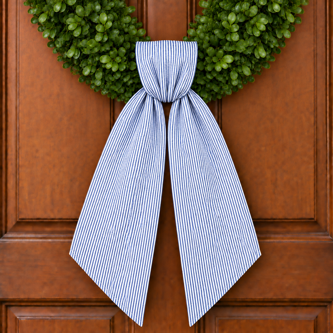CUSTOM MONOGRAM NAVY SEERSUCKER WREATH SASH
