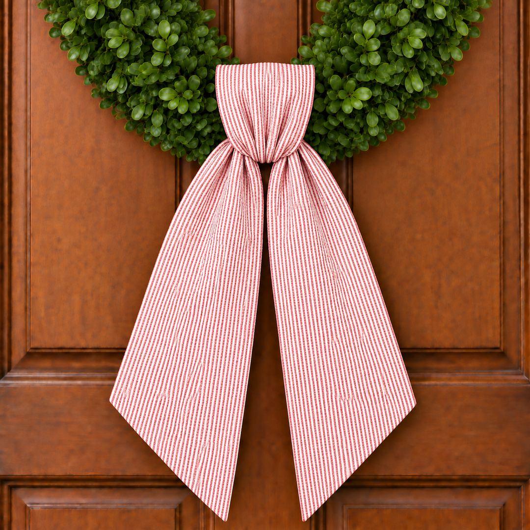 CUSTOM MONOGRAM RED SEERSUCKER WREATH SASH