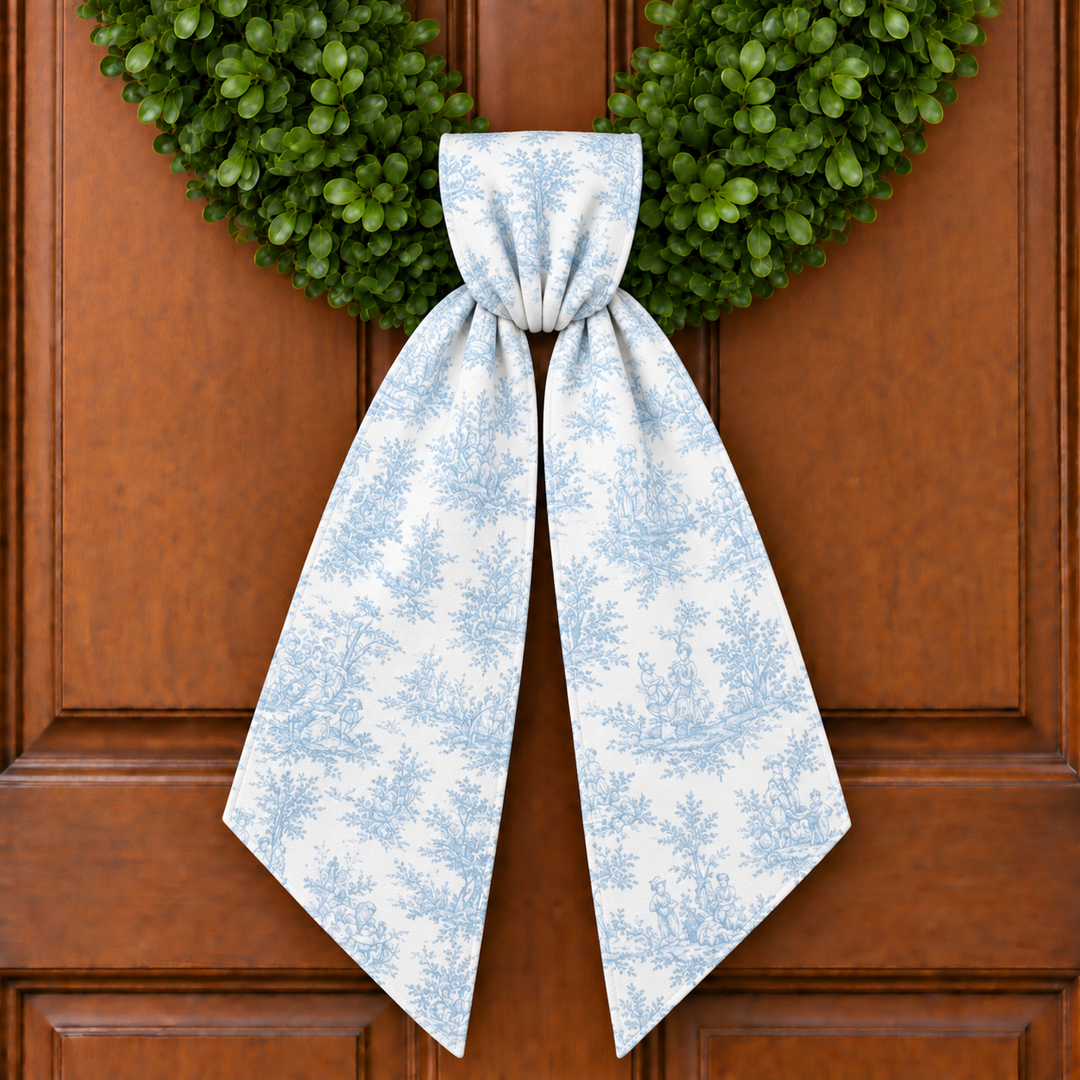 CUSTOM MONOGRAM LIGHT BLUE TOILE WREATH SASH