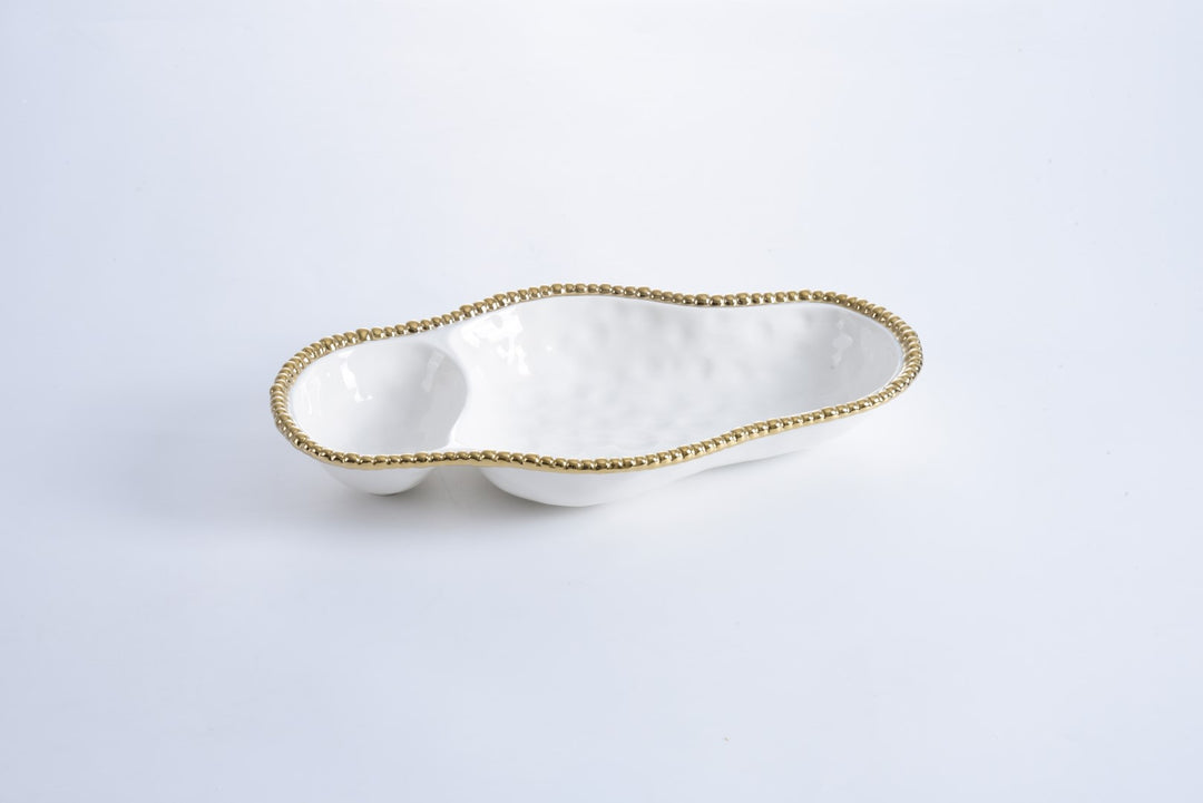 GOLD & WHITE 2 SECTION SERVING PIECE