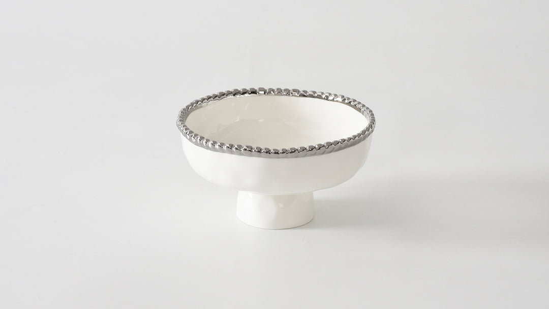 SILVER & WHITE SMALL FOOTED BOWL