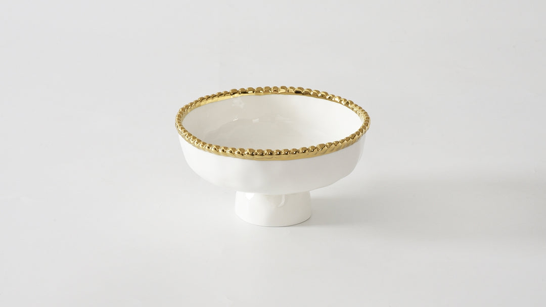GOLD & WHITE SMALL FOOTED BOWL
