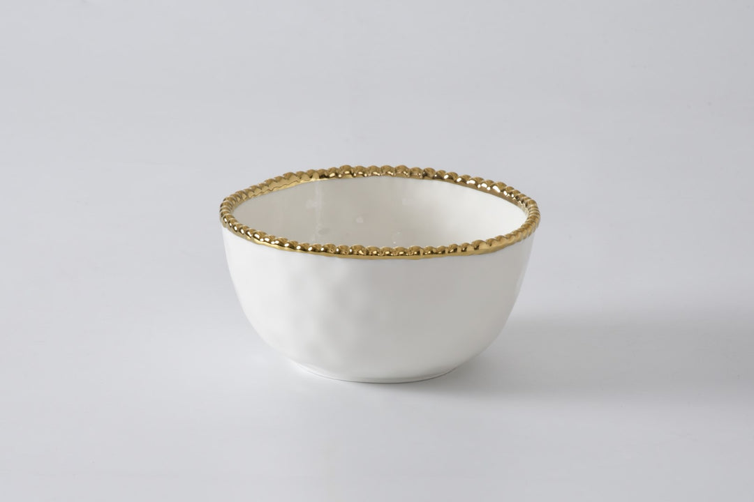 GOLD & WHITE ROUND CEREAL/SOUP BOWL