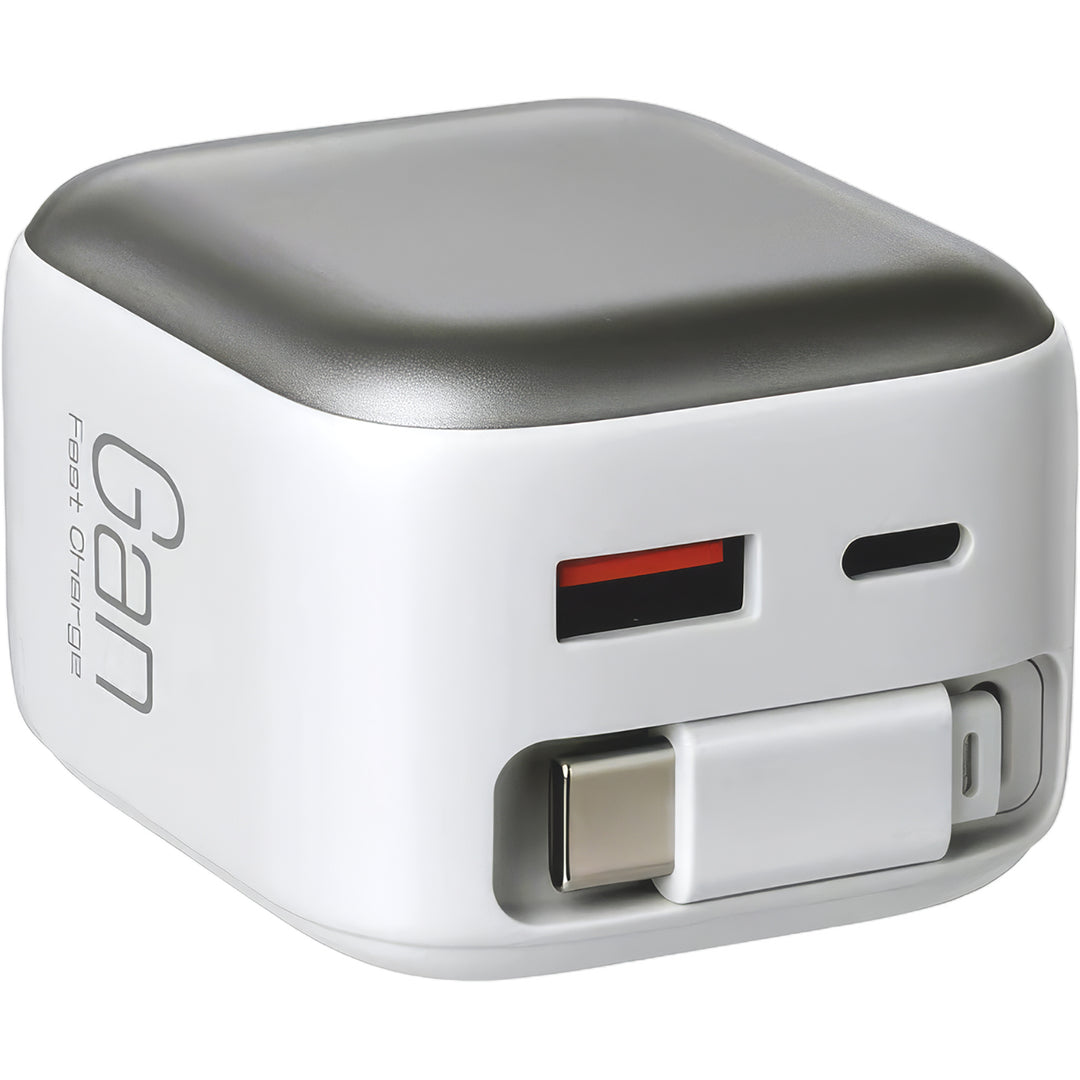 RETRACTABLE WHITE USB-A TO USB-C 22.5W WALL CHARGER