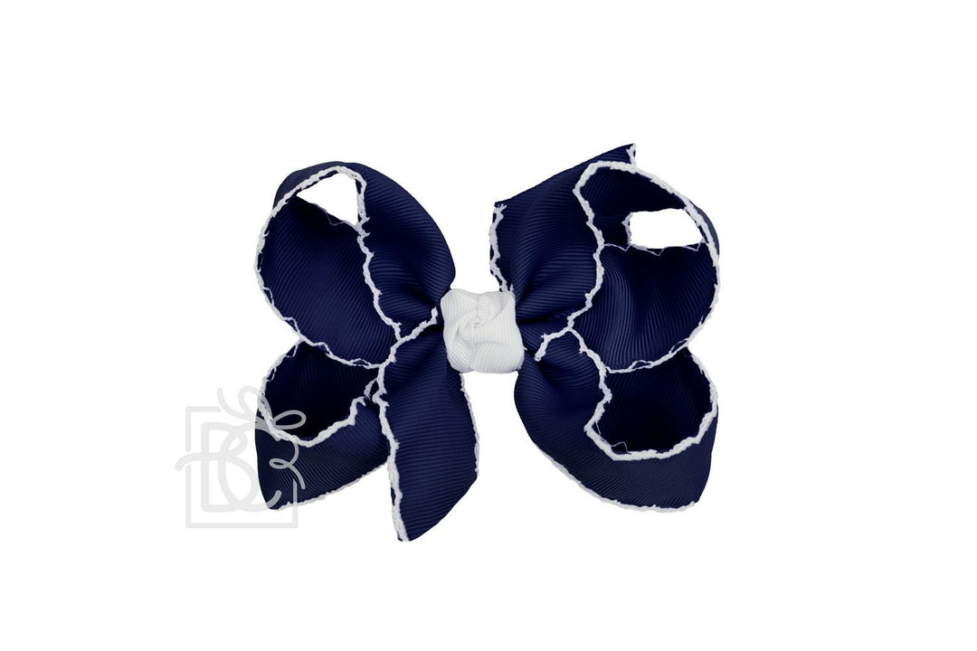 DARK NAVY WITH WHITE CROCHETED EDGES BOW