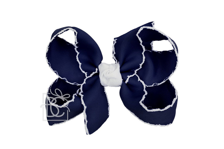 DARK NAVY WITH WHITE CROCHETED EDGES BOW