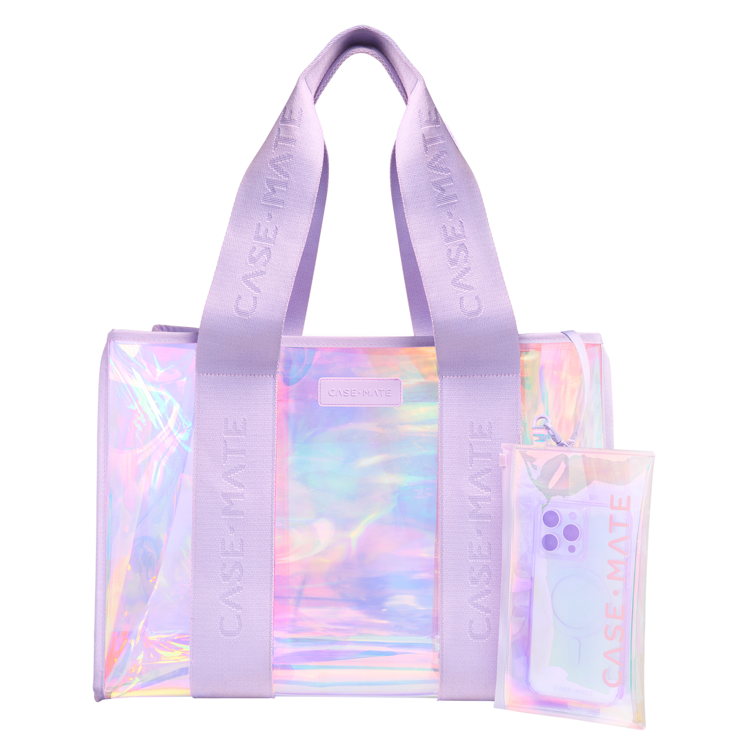 purple jelly tote with iridescent soap bubble finish