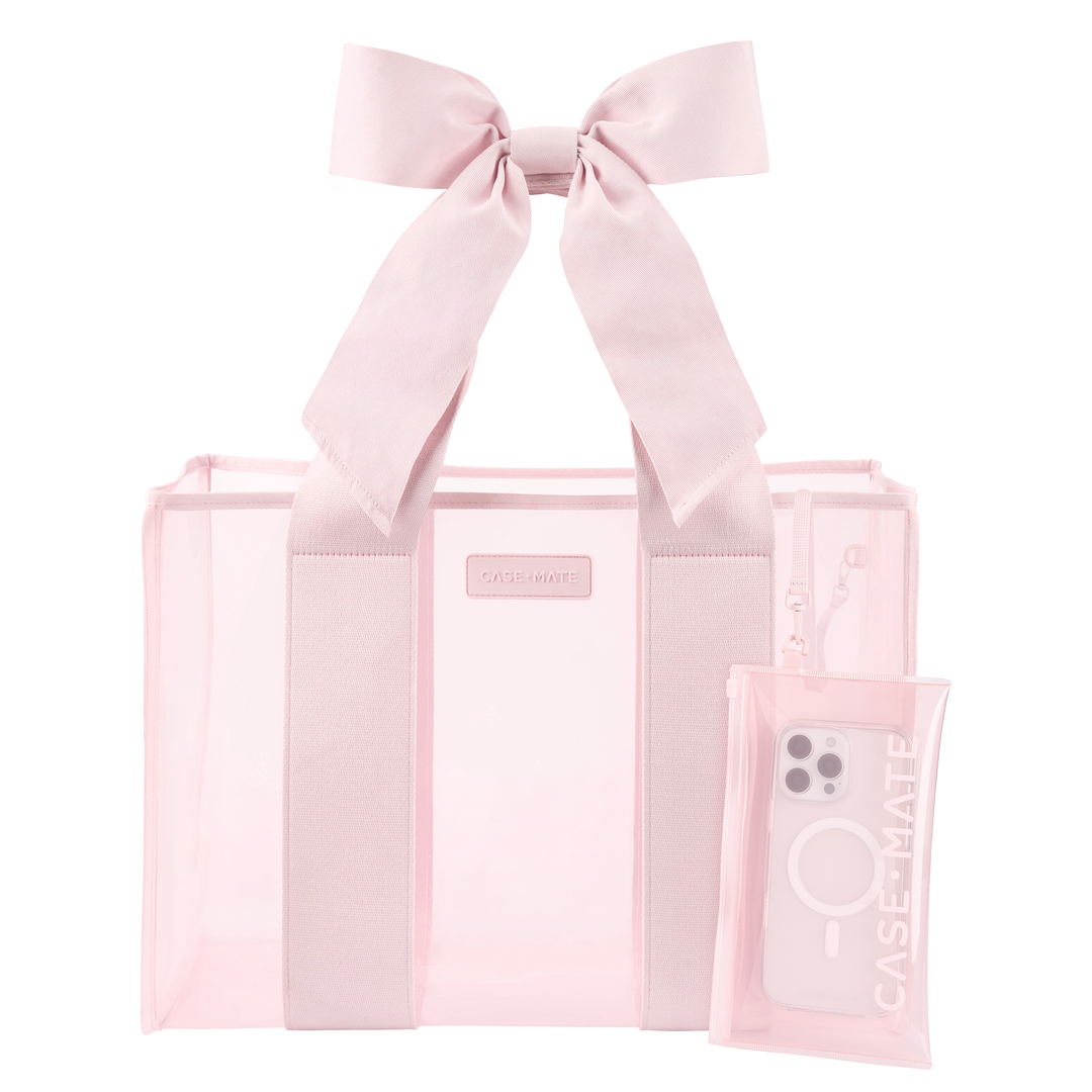 LIGHT BALLET PINK TOTE JELLY BAG WITH PINK BOW STRAP