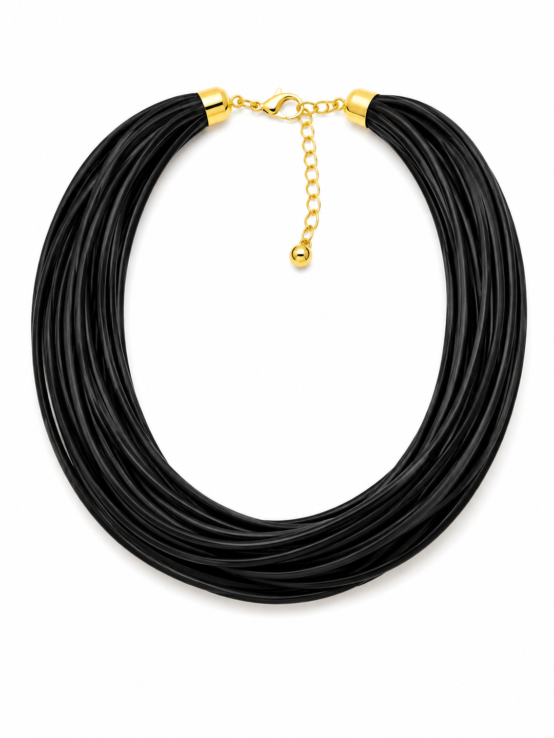 MATTE BLACK LEATHERETTE STRAND NECKLACE