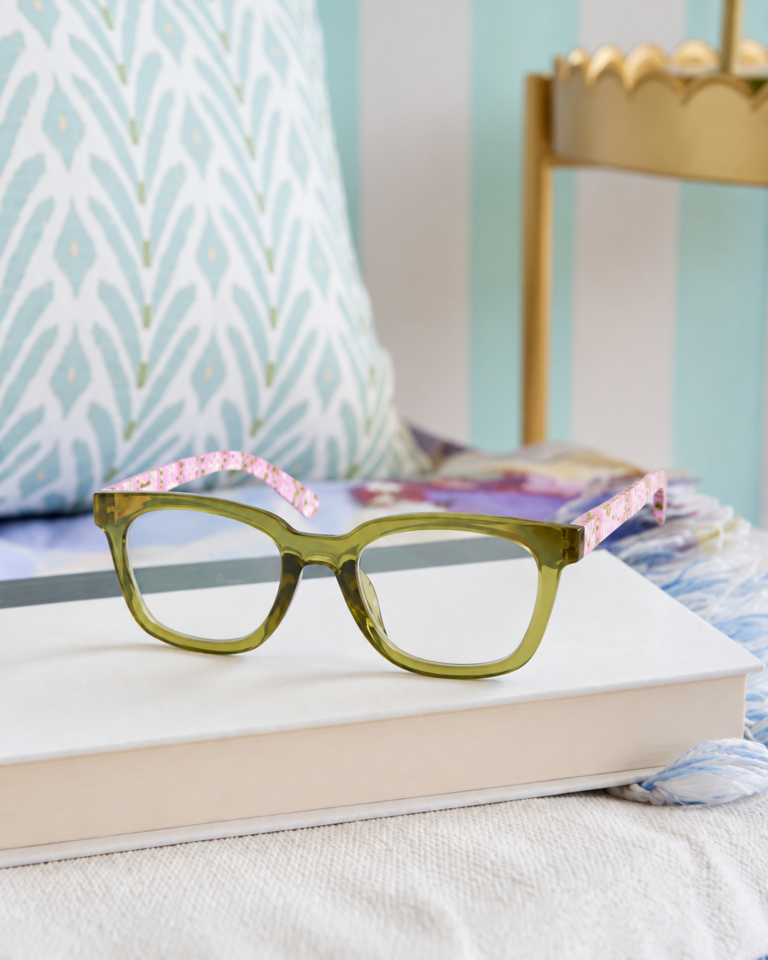 TO THE MAX - GREEN/ROSEMARY STRIPE PINK READING GLASSES