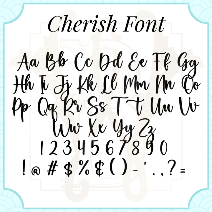 Cherish Font with handwritten-style letters and numbers on a light background