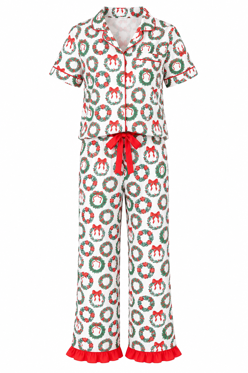 RIBBON WREATH RUFFLE PAJAMA SET