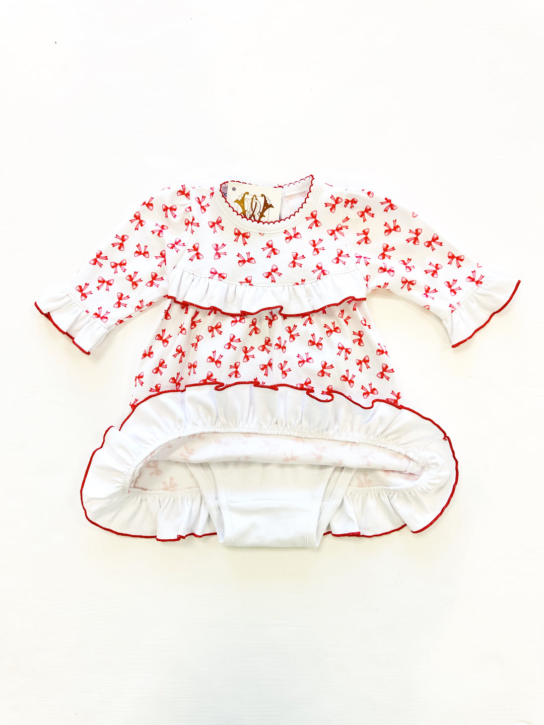 Red Scarlett Bows Ruffle Dress Set – Classic Baby Girl Holiday Outfit with Bow Design | Walker Boutique