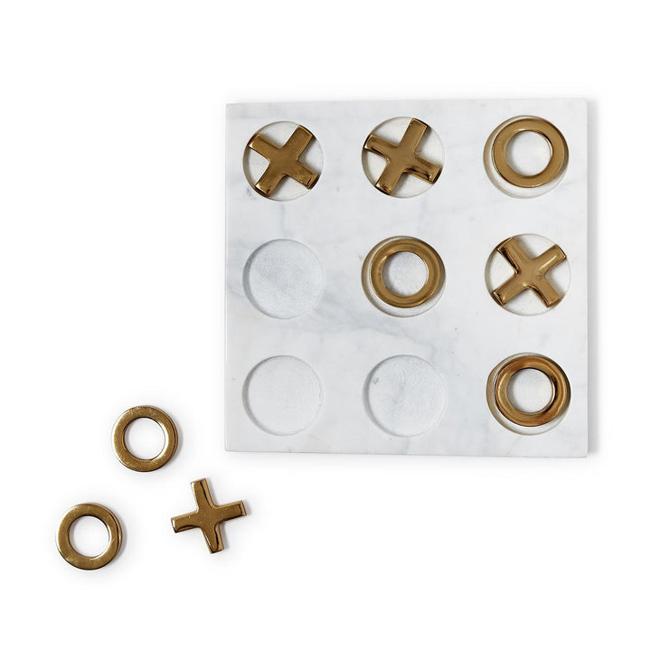 MARBLE HAND-CRAFTED TIC TAC TOE WITH GOLD PIECES