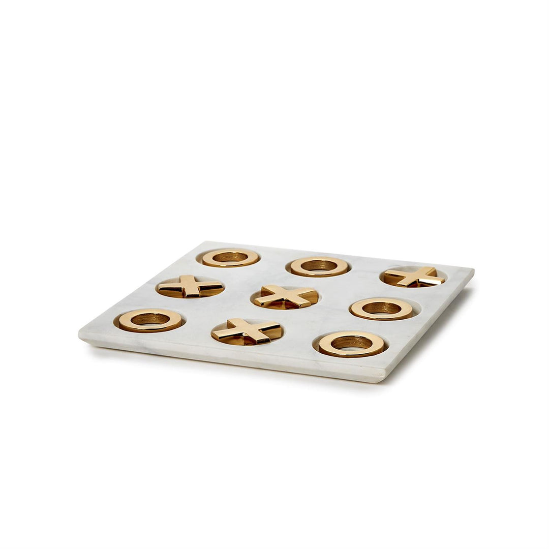 MARBLE HAND-CRAFTED TIC TAC TOE WITH GOLD PIECES