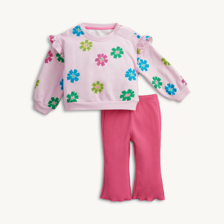 PINK FLORAL FRENCH TERRY SWEATER & PANT SET
