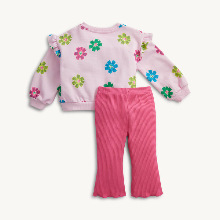 PINK FLORAL FRENCH TERRY SWEATER & PANT SET